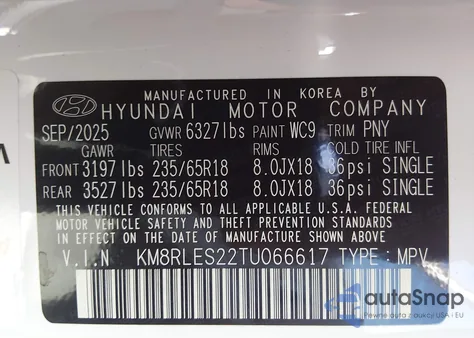 2026 Hyundai Palisade Sel 7P from USA, damaged, VIN KM8RLES22TU066617